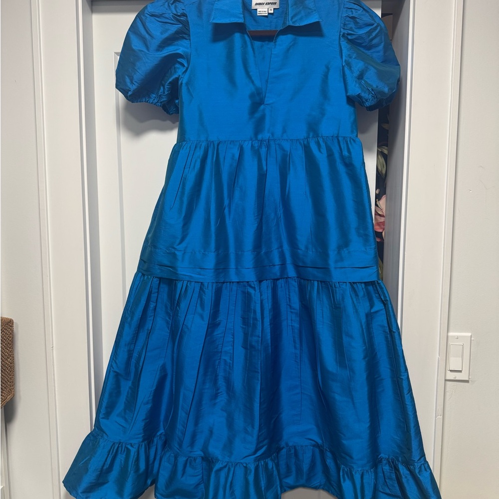 Anthropologie Blue Midi Sundress with Puff Sleeves and Peter Pan Collar